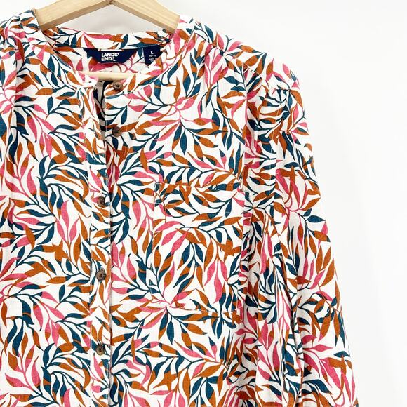 Lands End Linen A-Line Long Sleeve Tunic Top Floral - Picture 3 of 7